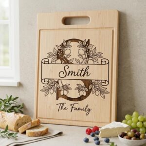 Chopping Board Engraving File, Lemon Monogram Bundle, Custom Family Name Design