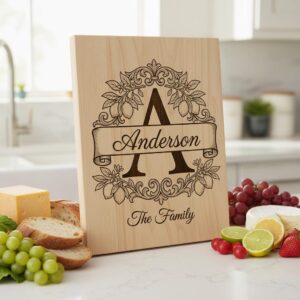 Chopping Board Laser Engraving File, Lemon Branch Monogram, Custom Family Name