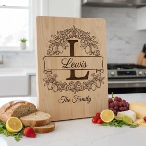 Chopping Board Laser Engraving File, Lemon Branch Monogram, Custom Family Name