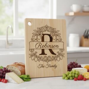 Chopping Board Laser Engraving File, Lemon Branch Monogram, Custom Family Name