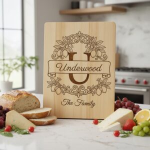 Chopping Board Laser Engraving File, Lemon Branch Monogram, Custom Family Name
