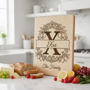 Chopping Board Laser Engraving File, Lemon Branch Monogram, Custom Family Name