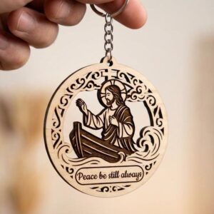 Christian Jesus Peace Be Still Laser Keychain File, Calming Storm Devotional Design
