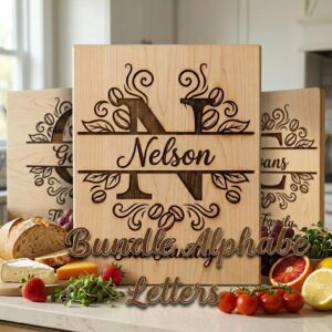 Coffee Monogram Alphabet Bundle, Laser Engraved Family Name Board Design