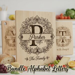 Custom Family Name Monogram, Laser Engraving Design, Initials, Banners Vines