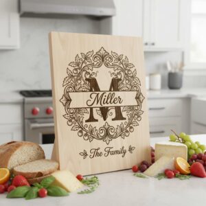 Custom Family Name Monogram, Laser Engraving Design, Initials, Banners Vines