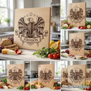 Eagle Crest Monogram Bundle, Heraldic Alphabet, Custom Family Name Art, Engraving File