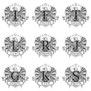 Eagle Crest Monogram Bundle, Heraldic Alphabet, Custom Family Name Art, Engraving File