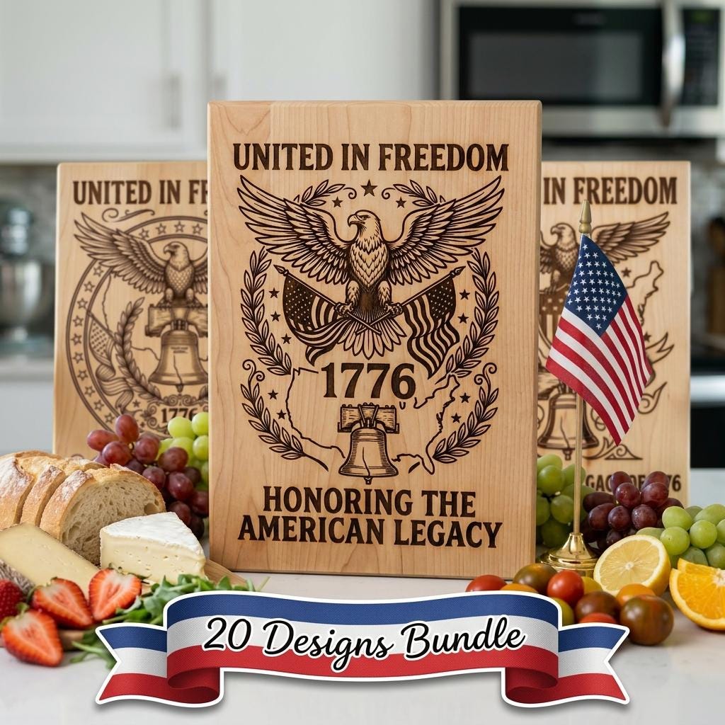 Eagle Flag Laurel Laser Engraving Design, 250th US Anniversary, Chopping Board