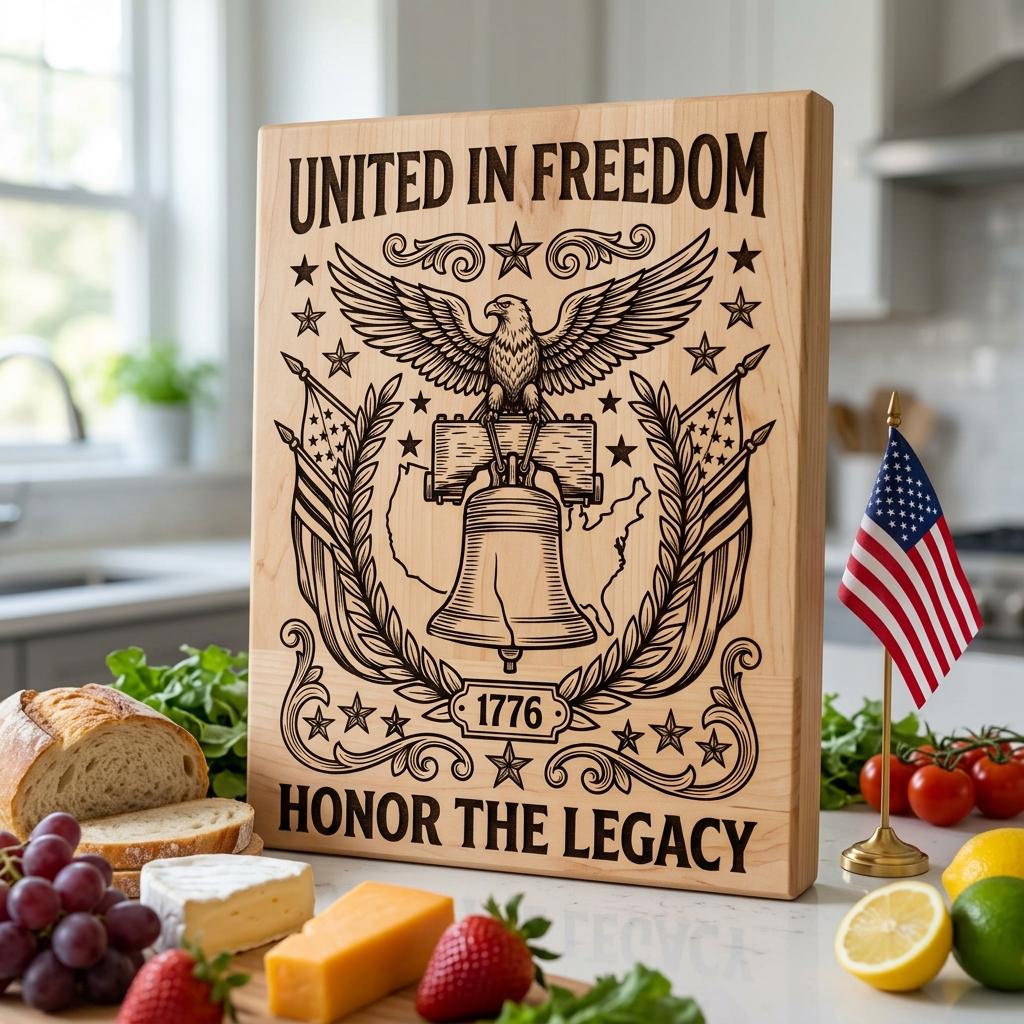 Eagle Flag Laurel Laser Engraving Design, 250th US Anniversary, Chopping Board