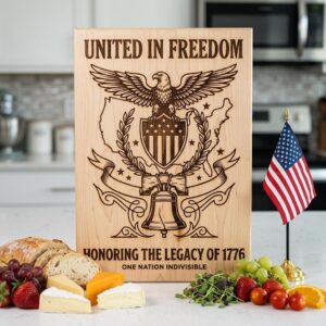 Eagle Flag Laurel Laser Engraving Design, 250th US Anniversary, Chopping Board