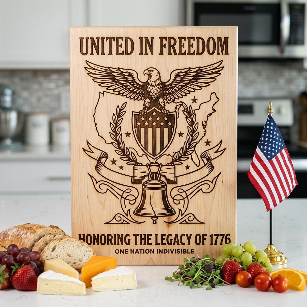 Eagle Flag Laurel Laser Engraving Design, 250th US Anniversary, Chopping Board