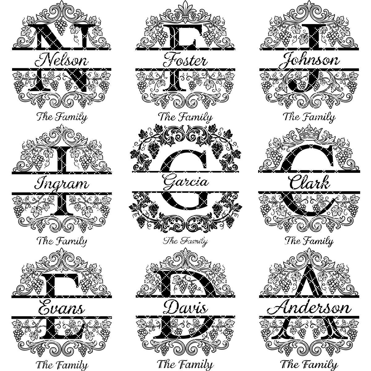 Familienwappen Monogramm-Paket, Weinreben-Alphabet Gravurdatei, Personalisiertes Geschenk – Bild 11