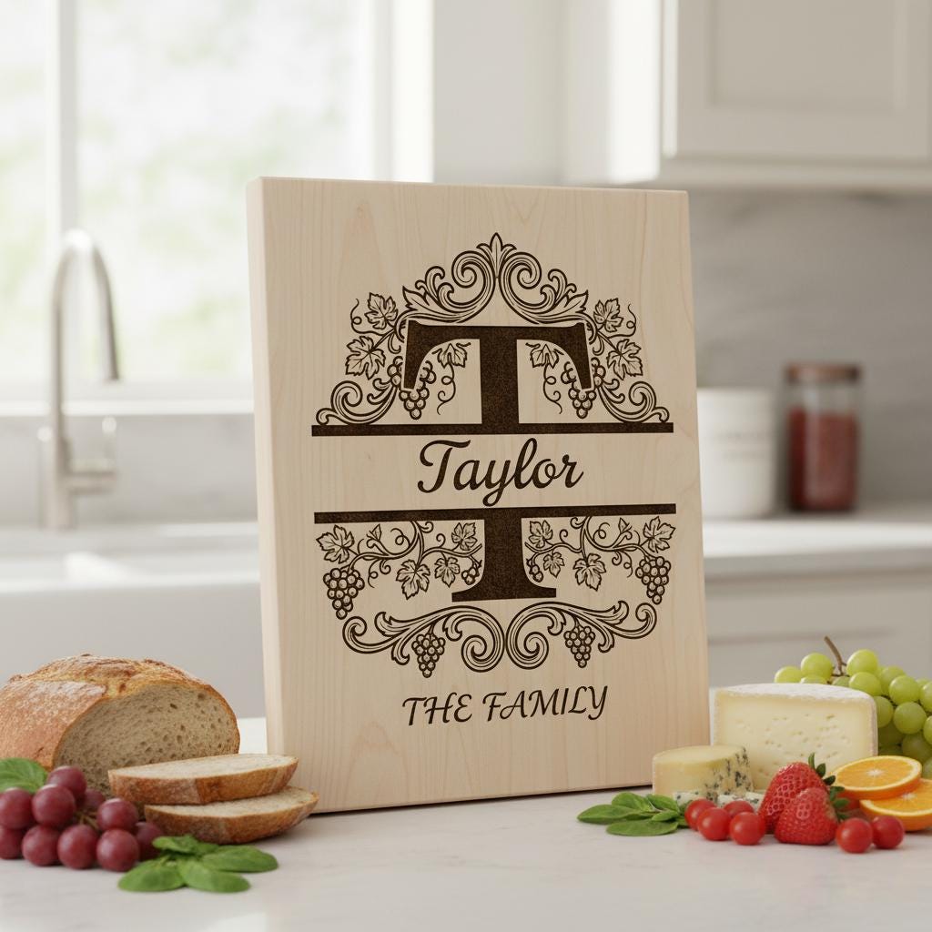 Familienwappen Monogramm-Paket, Weinreben-Alphabet Gravurdatei, Personalisiertes Geschenk – Bild 3