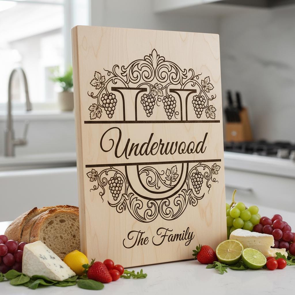 Familienwappen Monogramm-Paket, Weinreben-Alphabet Gravurdatei, Personalisiertes Geschenk – Bild 4