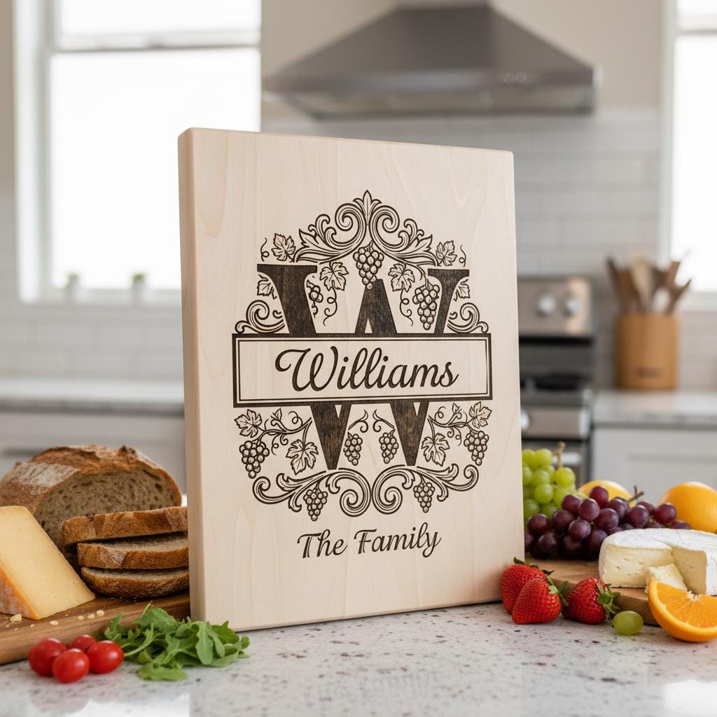 Familienwappen Monogramm-Paket, Weinreben-Alphabet Gravurdatei, Personalisiertes Geschenk – Bild 6