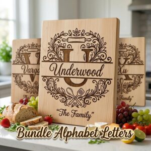 Family Name Kitchen Monogram Bundle, Engraving Design Files, Alphabet Set