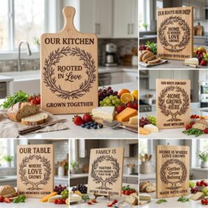 Family Tree and Wreath Engraving Designs, Rustic Charcuterie Board Art