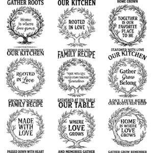 Family Tree and Wreath Engraving Designs, Rustic Charcuterie Board Art