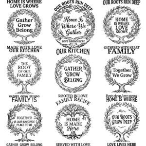 Family Tree and Wreath Engraving Designs, Rustic Charcuterie Board Art