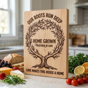 Family Tree and Wreath Engraving Designs, Rustic Charcuterie Board Art