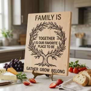Family Tree and Wreath Engraving Designs, Rustic Charcuterie Board Art