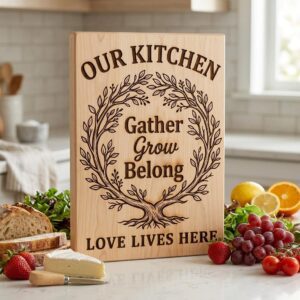 Family Tree and Wreath Engraving Designs, Rustic Charcuterie Board Art