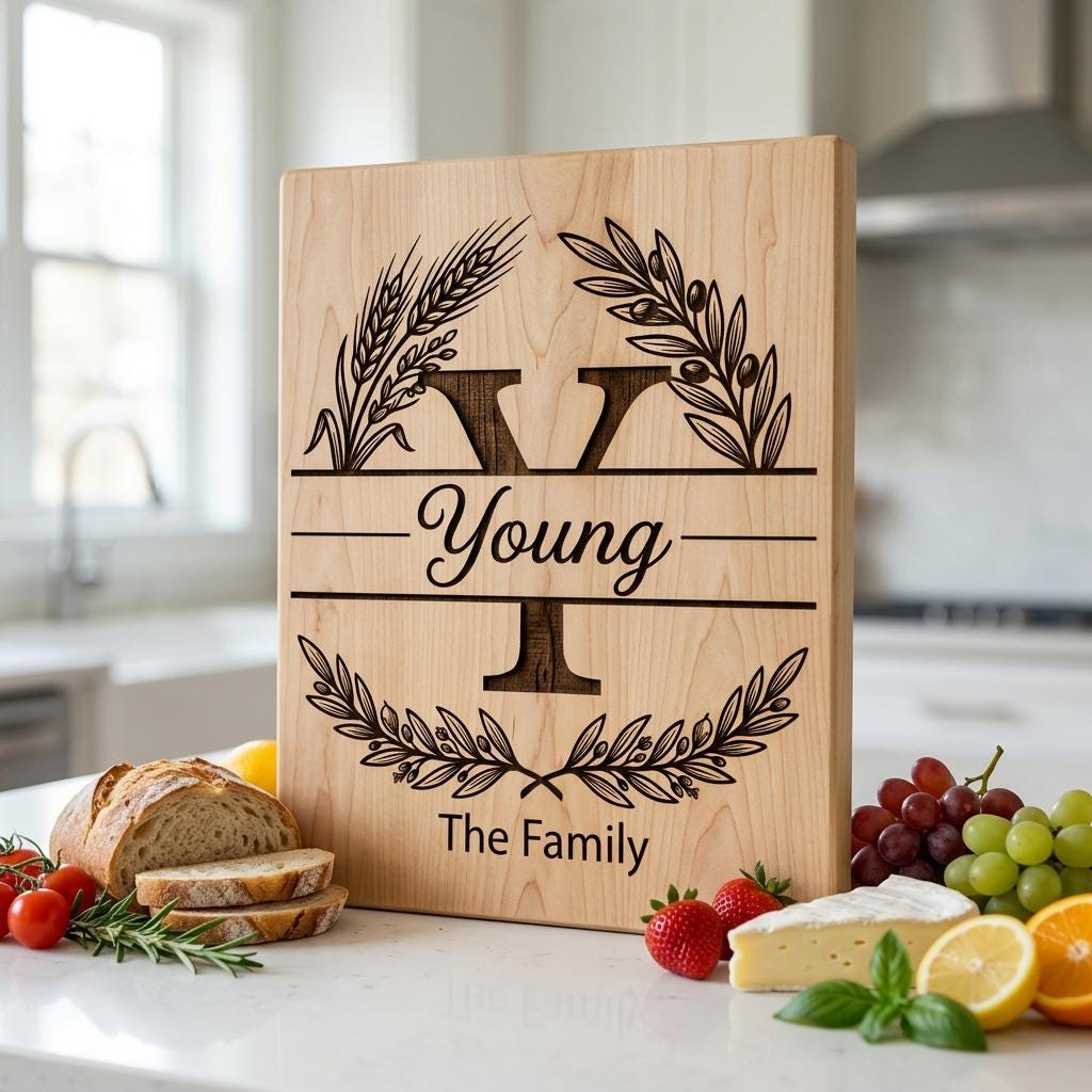 Fichier de gravure d'alphabet monogramme, Nom de famille personnalisé, Motif de planche Blé et Branche d'Olivier – Image 11