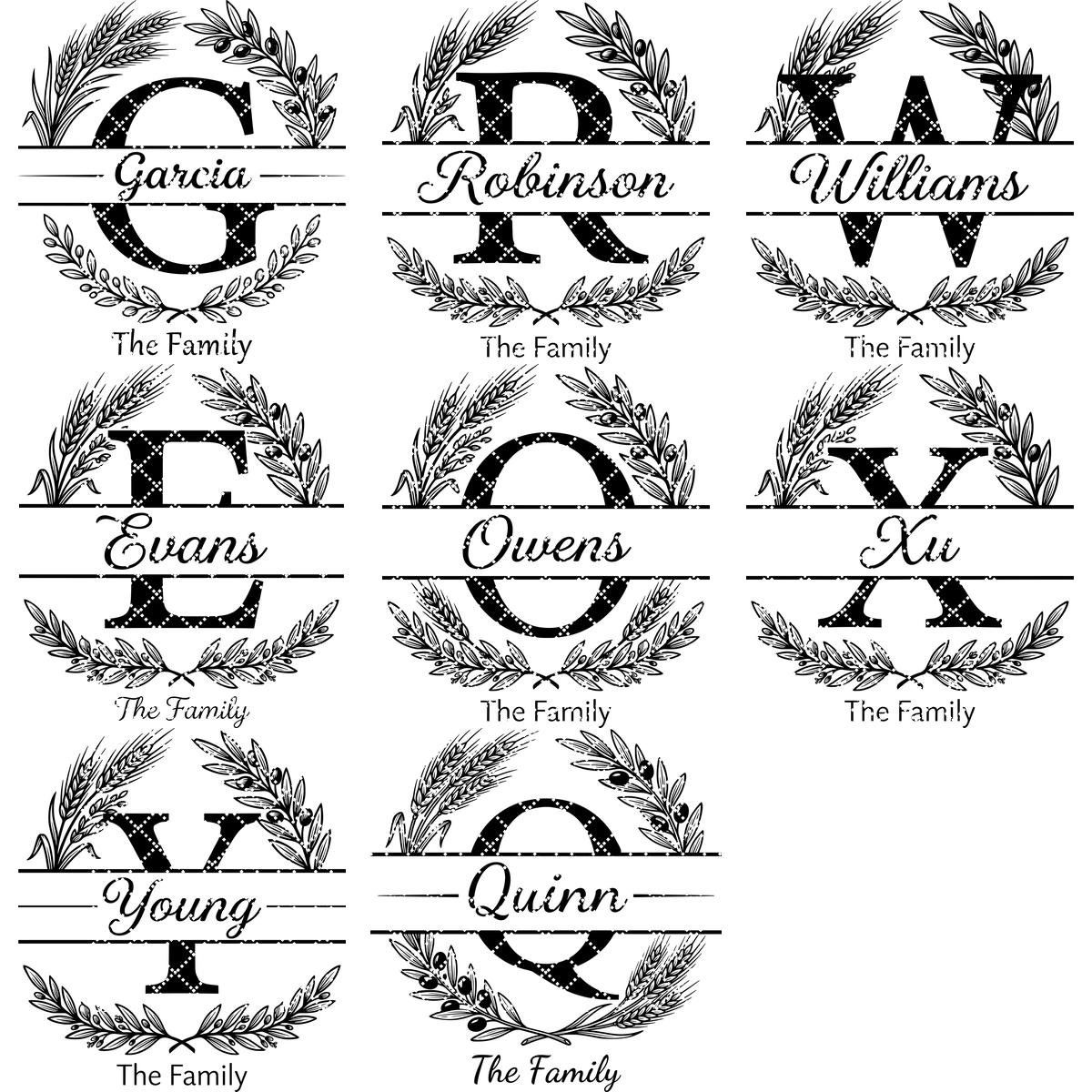 Fichier de gravure d'alphabet monogramme, Nom de famille personnalisé, Motif de planche Blé et Branche d'Olivier – Image 14