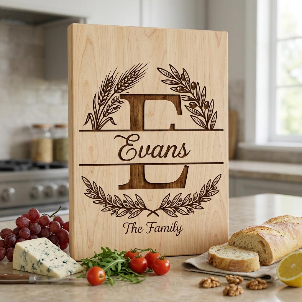 Fichier de gravure d'alphabet monogramme, Nom de famille personnalisé, Motif de planche Blé et Branche d'Olivier – Image 2