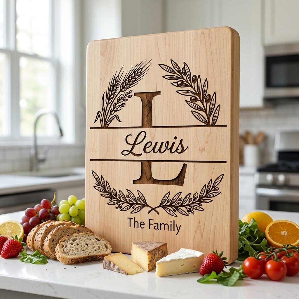 Fichier de gravure d'alphabet monogramme, Nom de famille personnalisé, Motif de planche Blé et Branche d'Olivier – Image 3