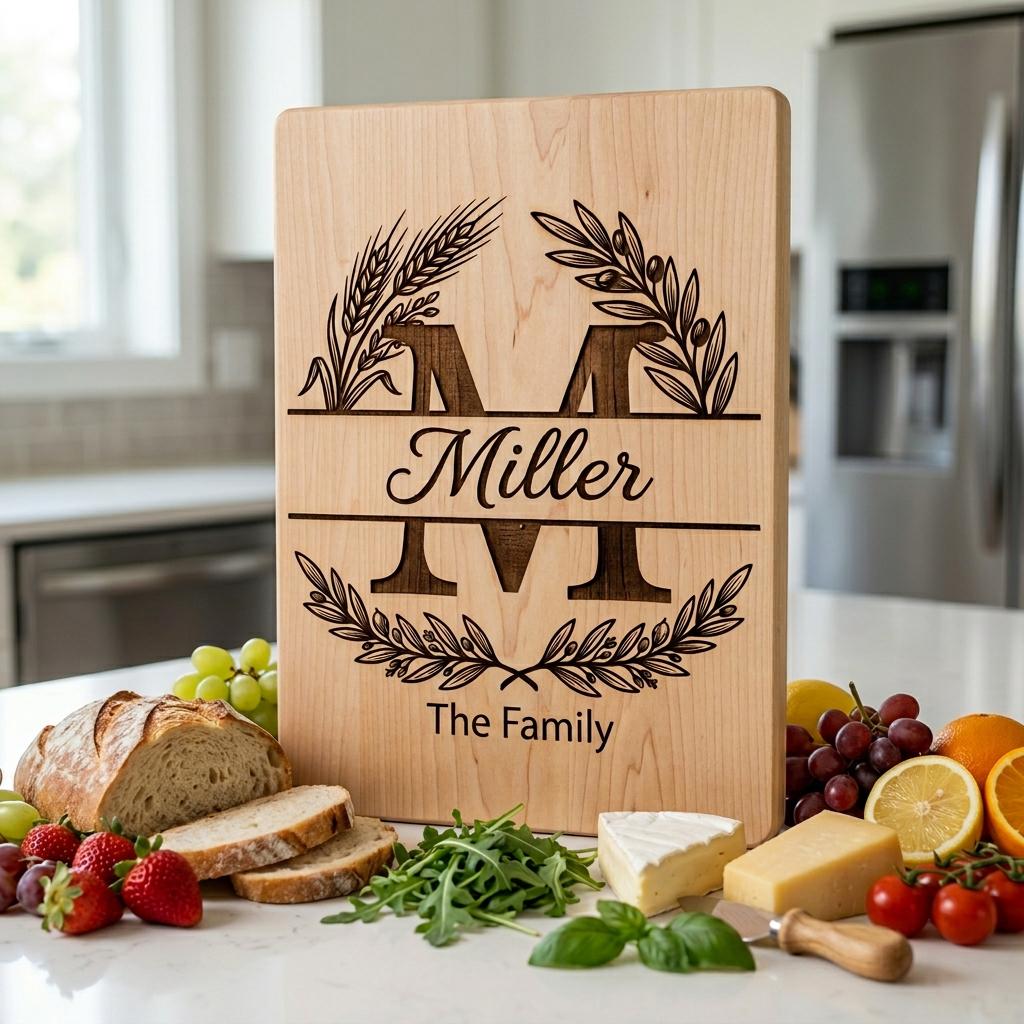 Fichier de gravure d'alphabet monogramme, Nom de famille personnalisé, Motif de planche Blé et Branche d'Olivier – Image 4