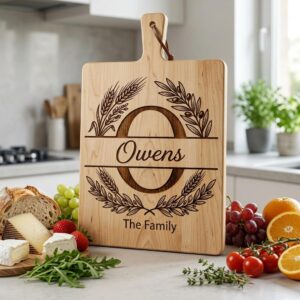 Monogram Alphabet Engraving File, Custom Family Name, Wheat Olive Branch Board Design