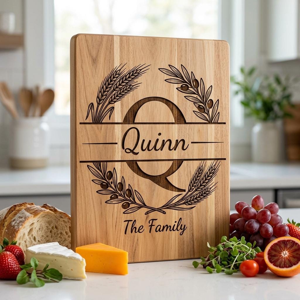 Fichier de gravure d'alphabet monogramme, Nom de famille personnalisé, Motif de planche Blé et Branche d'Olivier – Image 6