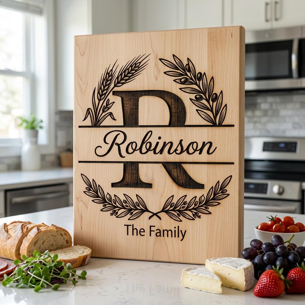 Fichier de gravure d'alphabet monogramme, Nom de famille personnalisé, Motif de planche Blé et Branche d'Olivier – Image 7