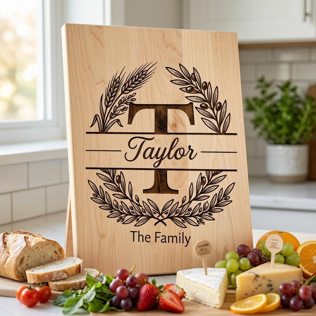 Fichier de gravure d'alphabet monogramme, Nom de famille personnalisé, Motif de planche Blé et Branche d'Olivier – Image 8