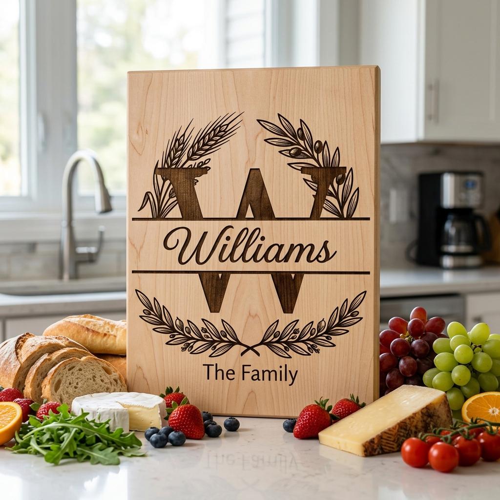 Fichier de gravure d'alphabet monogramme, Nom de famille personnalisé, Motif de planche Blé et Branche d'Olivier – Image 9