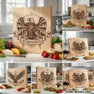 Monogram Bundle Animal Crest Family Name Vintage Engraving Charcuterie Art