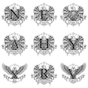 Monogram Bundle Animal Crest Family Name Vintage Engraving Charcuterie Art
