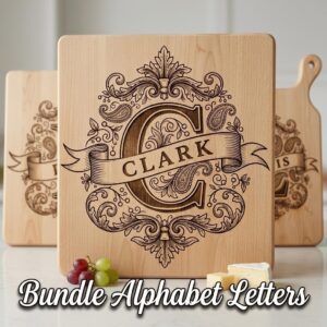 Monogram Bundle, Ornate Family Crest Engraving Designs, Custom Alphabet for Boards