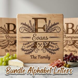 Personalized Board Monogram Bundle, Laser Engraving Family Name, Herb Utensil Alphabet