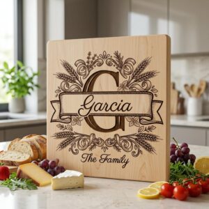 Personalized Chopping Board File, Italian Monogram Kitchen Bundle, Pasta Wheat Design