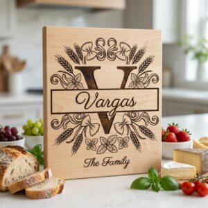 Personalized Chopping Board File, Italian Monogram Kitchen Bundle, Pasta Wheat Design