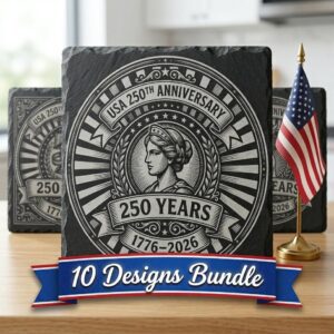 250th Anniversary Laser Engraving File, Patriotic USA Slate Coaster Design 2026