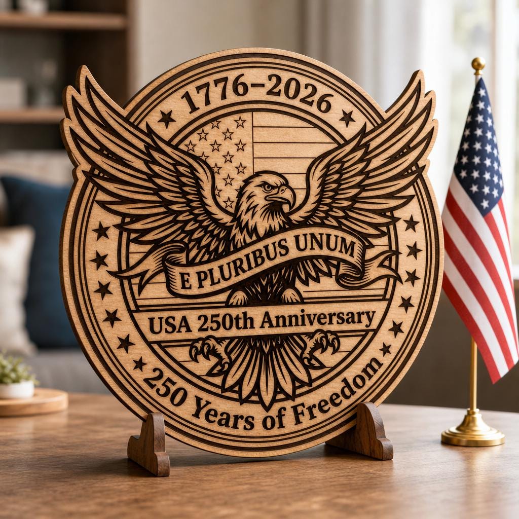 Pacchetto patriottico per il 250º anniversario, file per incisione laser, design per insegne in legno - immagine 9