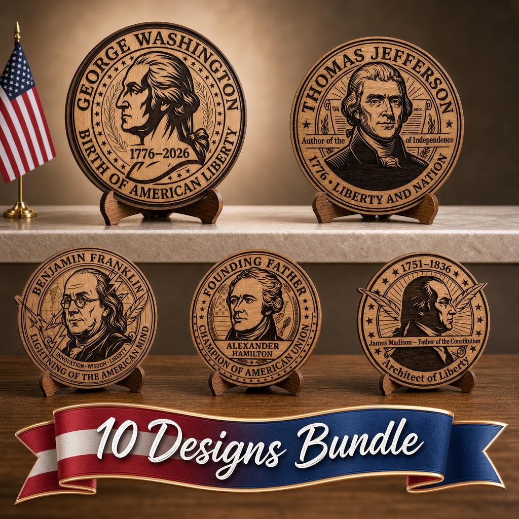 250th Anniversary Patriotic Design Bundle, Founding Fathers, Laser Engraving Files