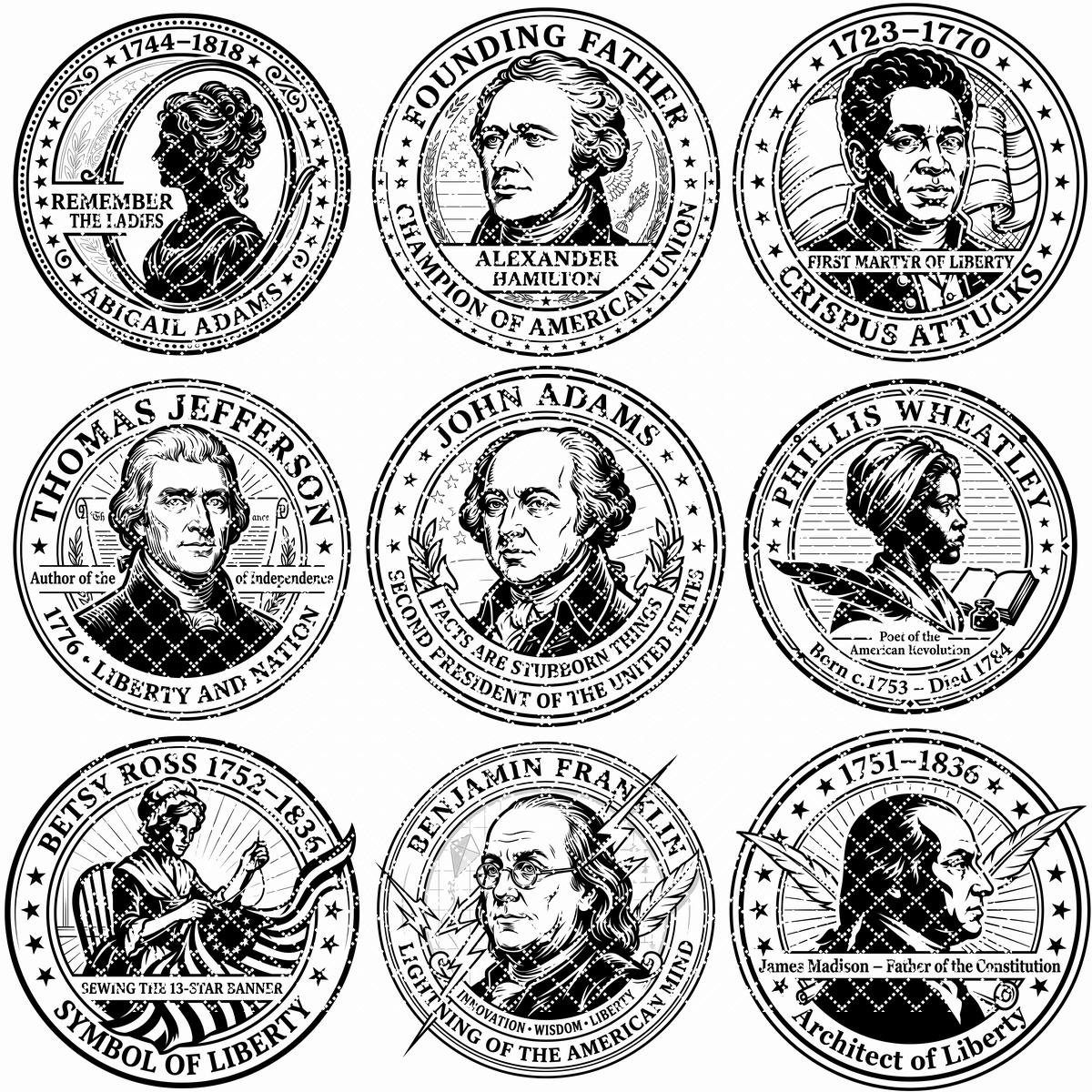 Pack de motifs patriotiques du 250e anniversaire, Pères fondateurs, fichiers de gravure laser – Image 12