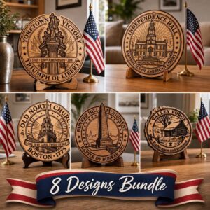 250th Anniversary Patriotic Design Bundle, Revolutionary War Landmark Wood Signs