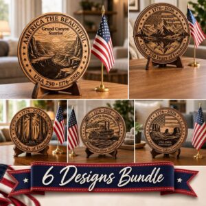 250th Anniversary Patriotic Wood Sign Bundle, American Landscape Engravings