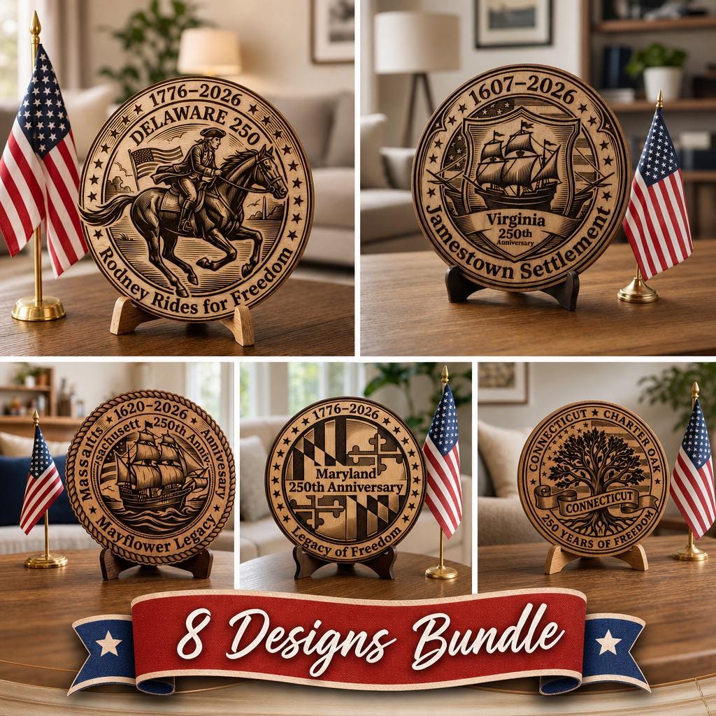 250th Anniversary Thirteen Colonies Sign Bundle, Laser Engraving Designs